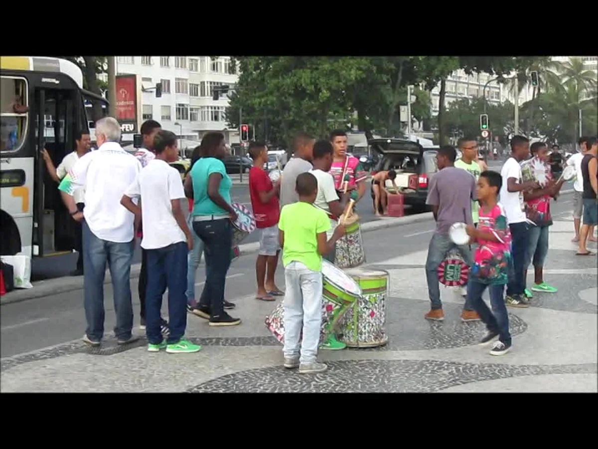 Samba dancers performing near Copacabana Beach, Rio de Janeiro